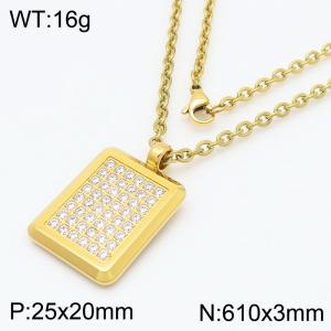 European and American fashion personality stainless steel thin O-shaped chain hanging block shaped diamond inlaid pendant charm gold necklace - KN288381-GC