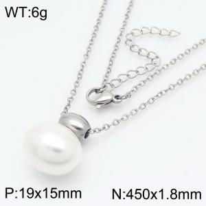 European and American fashion personality stainless steel thin O-shaped chain hanging pearl geometric pendant charm silver necklace - KN288383-GC