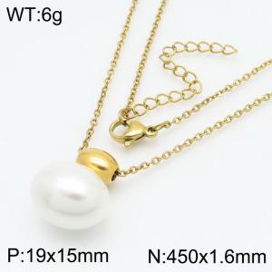 European and American fashion personality stainless steel thin O-shaped chain hanging pearl geometric pendant charm gold necklace - KN288384-GC