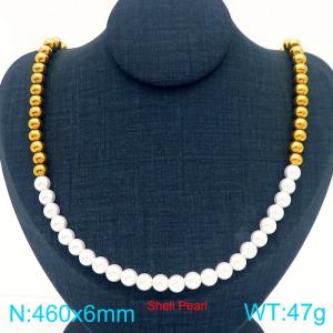 Simple stainless steel 6mm gold steel ball splicing pearl necklace design sweater collarbone chain - KN288618-Z