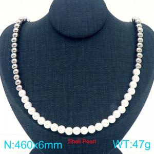 Simple stainless steel 6mm steel color steel ball splicing pearl necklace design sweater collarbone chain - KN288619-Z