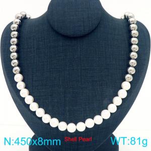 Simple stainless steel 8mm steel color steel ball splicing pearl necklace design sweater collarbone chain - KN288621-Z