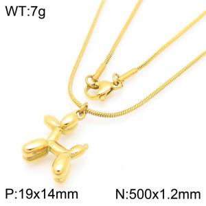 Stainless steel gold three-dimensional puppy pendant, titanium steel round snake chain necklace, collarbone chain accessory - KN288723-Z