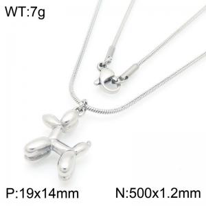 Stainless steel three-dimensional dog pendant, titanium steel round snake chain necklace, collarbone chain accessory - KN288724-Z