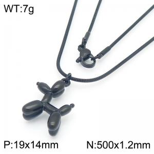 Stainless steel black three-dimensional puppy pendant, titanium steel round snake chain necklace, collarbone chain accessory - KN288725-Z