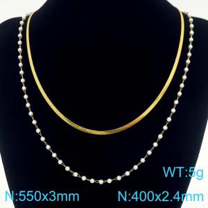 Fashionable and personalized stainless steel pearl necklace and blade chain double-layer layered necklace - KN288740-Z