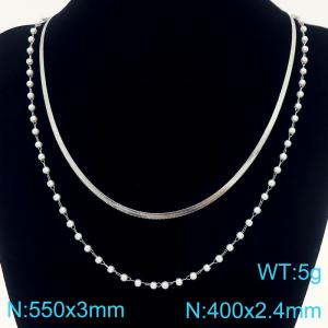 Fashionable and personalized stainless steel pearl necklace and blade chain double-layer layered necklace - KN288741-Z