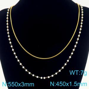 Fashionable and personalized stainless steel pearl necklace and blade chain double-layer layered necklace - KN288742-Z