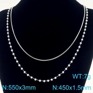 Fashionable and personalized stainless steel pearl necklace and blade chain double-layer layered necklace - KN288743-Z