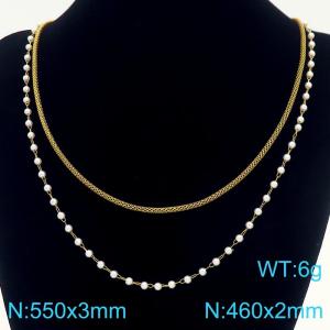 Fashionable and personalized stainless steel pearl necklace and blade chain double-layer layered necklace - KN288744-Z