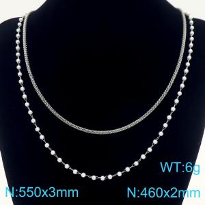 Fashionable and personalized stainless steel pearl necklace and blade chain double-layer layered necklace - KN288745-Z