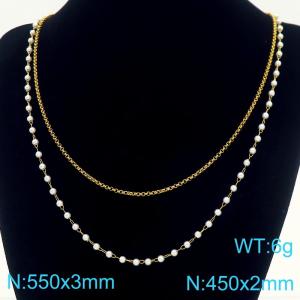 Fashionable and personalized stainless steel pearl necklace and blade chain double-layer layered necklace - KN288746-Z