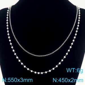 Fashionable and personalized stainless steel pearl necklace and blade chain double-layer layered necklace - KN288747-Z