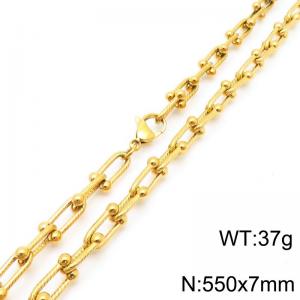 550x7mm stainless steel golden horseshoe chain, interlocking titanium steel necklace, U-shaped chain, thick matching chain - KN288762-Z