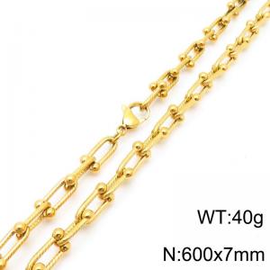 600x7mm stainless steel golden horseshoe chain, interlocking titanium steel necklace, U-shaped chain, thick matching chain - KN288763-Z