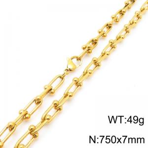 750x7mm stainless steel golden horseshoe chain, interlocking titanium steel necklace, U-shaped chain, thick matching chain - KN288766-Z