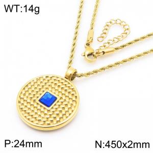 Blue Stone Round Tag Necklace for Women Gold Color Stainless Steel Trendy Jewelry - KN288782-GC