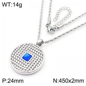 Blue Stone Round Tag Necklace for Women Stainless Steel Trendy Jewelry - KN288783-GC