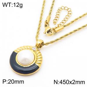 Round Shell Beads Pendant Necklace for Women Gold Color Stainless Steel Trendy Jewelry - KN288784-GC