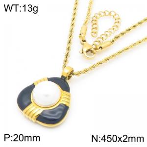 Shell Beads Triangle Pendant Necklace For Women Gold Color Stainless Steel Trendy Jewelry - KN288788-GC