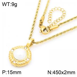 Round Shell Beads Pendant Necklace for Women Gold Color Stainless Steel Trendy Jewelry - KN288792-GC