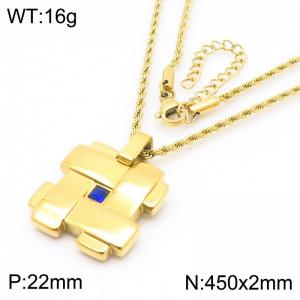 Blue Stone Pendant Necklace For Women Gold Color Stainless Steel Trendy Jewelry - KN288796-GC