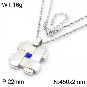 Blue Stone Pendant Necklace For Women Stainless Steel Trendy Jewelry - KN288797-GC