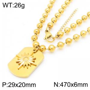 Stainless Steel Sun Starburst Pendant Necklace Gold Color Round Bead Chain Jewelry - KN288816-Z