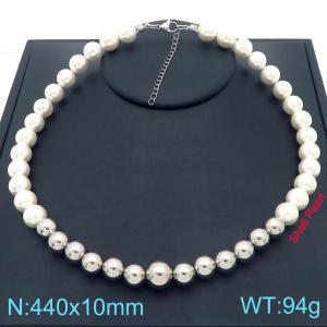 Stainless steel shell bead Perforated steel ball necklace - KN288915-Z