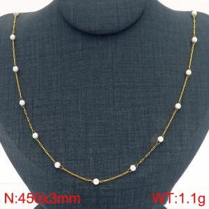 Round Pearl Beads Stainless Steel Necklace for Women Gold Color Trendy Jewelry - KN288945-Z