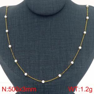 Round Pearl Beads Stainless Steel Necklace for Women Gold Color Trendy Jewelry - KN288946-Z