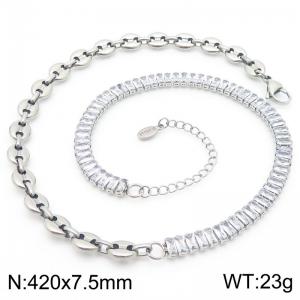 Crystal Splicing Coffee Beans Chain Necklace for Women Stainless Steel Jewelry Accessories - KN289072-Z