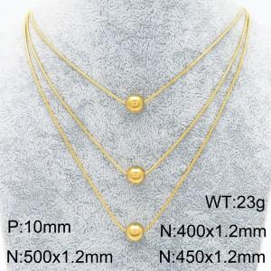 Stainless steel multi-layer Snake bone chain steel ball three-layer necklace - KN289080-Z