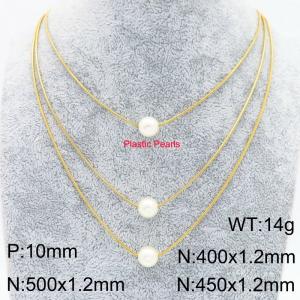 Stainless steel multi-layer Snake bone chain plastic bead three-layer necklace - KN289082-Z