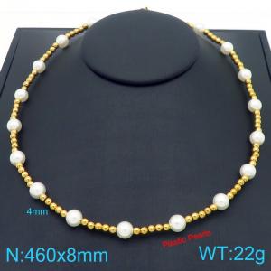 Stainless steel bead imitation pearl bead necklace - KN289088-Z