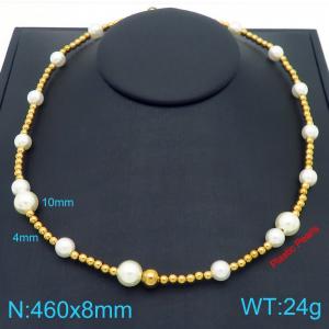 Stainless steel bead imitation pearl bead necklace - KN289089-Z