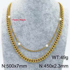 Stainless steel imitation pearl double-layer necklace - KN289127-Z