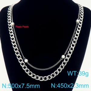 Stainless steel imitation pearl double-layer necklace - KN289129-Z