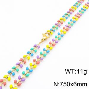 Fashionable Ins style stainless steel colorful fish tail splicing necklace 75cm - KN289229-Z