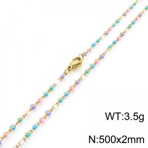 Fashionable Ins style stainless steel colored rice bead chain necklace 50cm - KN289252-Z