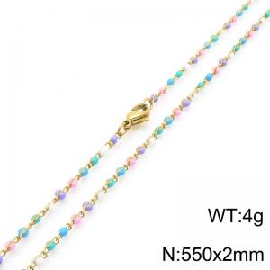 Fashionable Ins style stainless steel colored rice bead chain necklace 55cm - KN289253-Z