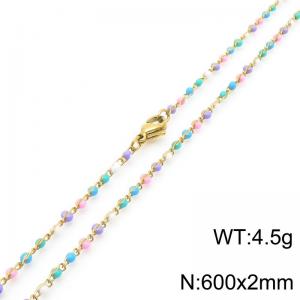 Fashionable Ins style stainless steel colored rice bead chain necklace 60cm - KN289254-Z