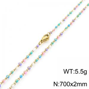 Fashionable Ins style stainless steel colored rice bead chain necklace 70cm - KN289256-Z