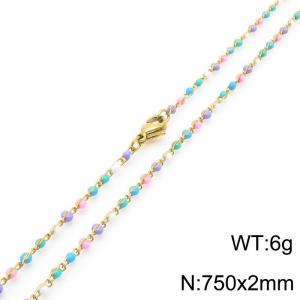 Fashionable Ins style stainless steel colored rice bead chain necklace 75cm - KN289257-Z