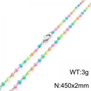 Fashionable Ins style stainless steel colored rice bead chain necklace 45cm - KN289258-Z