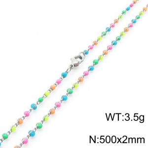 Fashionable Ins style stainless steel colored rice bead chain necklace 50cm - KN289259-Z