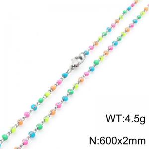 Fashionable Ins style stainless steel colored rice bead chain necklace 60cm - KN289261-Z