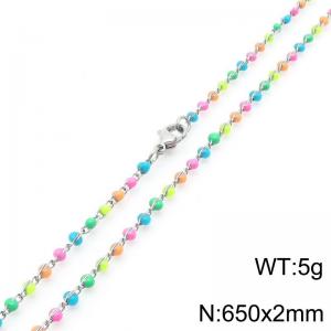 Fashionable Ins style stainless steel colored rice bead chain necklace 65cm - KN289262-Z