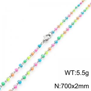 Fashionable Ins style stainless steel colored rice bead chain necklace 70cm - KN289263-Z