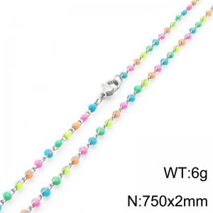 Fashionable Ins style stainless steel colored rice bead chain necklace 75cm - KN289264-Z